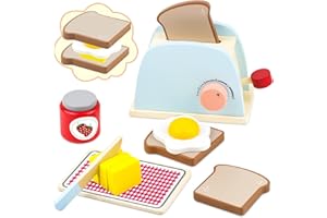 Airlab Tostadora de Madera Pop-up, 10 Piezas de Accesorios de Cocina con Pan y Mantequilla, Juguetes de Comida para Niños y Niñas, Preescolar Educativo Juego de rol Regalo para 2 3 4 5 Años
