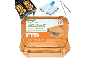 POSH CHOICE 150PCS Air Fryer Liners | Ninja Air Fryer Liners for Ninja Air Fryer, Baking Paper | Disposable Paper Liners for AF300UK, Tower Air Fryer | Silicone Brush | Microfibre Cloth | Steel Tong