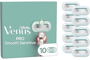 Gillette Venus Lot De 10 Recharges De Rasoir Pour Femmes Pro Smooth Sensitive Pour Peaux Sensibles, AUTHENTIQUES, Cartouches A 3 Lames Et Avec Une Touche D’Aloe Vera Contre Irritation Due Au Rasage