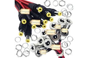 Lsgoodcare 20Pcs 5.5 x 2.1MM 8A-10A DC Power Connector Jack Socket Threaded Female Adapter with Cable & 5.5MM x 2.1MM 12V Pure Copper Male DC Power Pigtail Cable