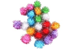 HAADI Cat Toy Ball Pack of 40 Pom Poms Sparkle balls for Indoor Cats Multicolor Interactive Glitter Ball Tinsel PomPoms for Cats Kitten Pets