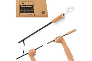 WISE MOOSE Fire Poker - 34 Inch Campfire Poker with Blow Poke Function, 2 Part Assembled Fire Pit Poker, Fire Poker for Fire Pit with Wooden Handle, Fire Pit Tools for Indoor, Fire Pit Poker Outdoor