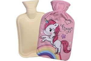 MEVSIM STORE Unicorno Borsa dell'acqua Calda 1L, Borsa Acqua Calda con Peluche Morbida Copertura,Bottiglia di Acqua Calda, Scaldamani e Scaldapiedi, Hot Water Bottle per Scaldino Crampi e Sollievo Dal Dolore
