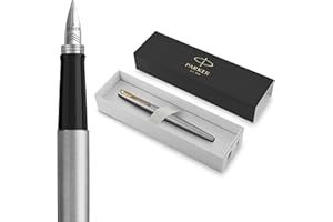 Parker Jotter stylo plume | acier inoxydable avec attributs or | pointe moyenne | encre bleue | coffret cadeau