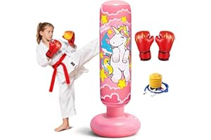 Flintronic Sac de Frappe Enfants avec Gants de Boxe, Punching Ball Gonflable Enfant, 120cm Sac de Boxe Stable, pour Maison Gym Entraînement Taekwondo, Cadeau Parfait pour Garçons & Filles