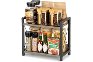 ANBOXIT Coffee Station Organizer, Wooden Kitchen Countertop Organizer, 2 Tier Small Spice Rack, Hot Chocolate Station Stand, Coffee Storage Shelf for Kitchen, Office, Home - Grey