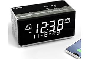 iTOMA Réveil Radio FM et Dab/Dab+ avec Port de Charge USB, Haut - Parleur stéréo Bluetooth, Prise Casque, Double Alarme, Snooze, écran LCD dimmable 3501