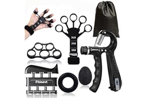 Fhioevt [6 Pcs] Hand Grip Musculation Avant Bras, Entraîneur de Mains Réglable Musculation Main, Poignet Ajustable, Étireur de Doigts, Anneau D'exercice et Balle Anti-Stress avec Sac de Transport