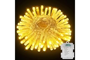 Buudala Luci Albero di Natale a Batteria, 5M 50 LED Luci Natalizie da Esterno ed Interno con Funzione Memoria ed Timer, 8 Modalità Luci di Natale per Giardino, Balcone, Festa, Natale - Bianco Cald