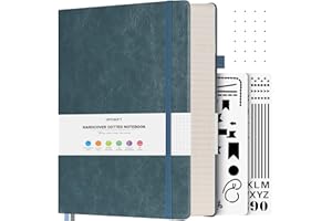 OFFIGIFT Carnet à pois, 312 pages numérotées, grand carnet de notes B5 en cuir à couverture rigide, 100 g/m², sans bavure avec pages d'index, journal à pois pour bullet journal, 19,3 x 26,4 cm