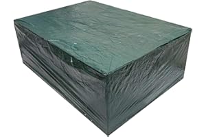 marko Outdoor Heavy Duty Waterproof Furniture Covers Tarpaulin Woven PE Dark Green Garden Patio Chairs Table BBQ Bench (Rectangular Patio Set Cover - Large)