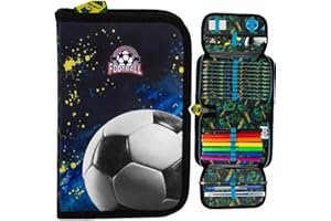 Ragusa-Trade Fussball Sport Soccer Football, Federtasche Federmappe, 24 TLG. gefüllt für Kinder Jungen Mädchen, blau, 21 x 12 x 4 cm