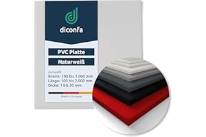 diconfa PVC Kunststoffplatte natur weiß NACH MAß - 1 bis 100mm stark - Auswahl: 100 x 1000mm (10 x 100cm), 1mm dick - hart seidenmatt - porenlos glatte Oberfläche - einseitig Schutzfolie