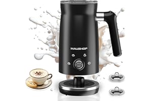 HAUSHOF 4-in-1 Electric Milk Frother with 300ml Large Capacity, Auto-Shut-Off Milk Frother with Dual-Switch, Warm and Cold Foam Maker for Latte, Coffee, Cappuccino