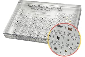 EDUCIENCE Tabla Periódica en Español Grande con Elementos Reales (21x14x2,7) - Póster Tabla de los Elementos con Resina Transparente traducida al Castellano - Regalo Química alumnos, profesores, aulas (12-XL1)