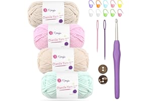 RENYIZ Chunky Chenille Yarn 4x50g(60m/Skein) Thick Soft Fluffy Wool Perfect for Crochet Baby Blankets with 5mm Crochet Hook, Ideal for Beginners