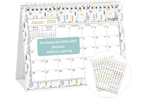 ‎MOKANI MOKANI Tischkalender 2026, Kleiner Monatskalender 2026-2027 von Januar 2026 bis Juni 2027, 18 Monate Schuljahr Flip-Stehkalender 2026 mit 234 Aufklebern - 20x15cm