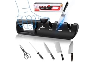 Dreamhigh® Ostrzałka do noży 4 w 1 antykorozyjna, profesjonalna ostrzałka do noży z ostrzałką do nożyczek, z regulacją 6 poziomów, do odnawiania, polerowania, noży i nożyczek