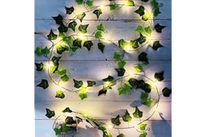 DYBOHF 1 Piezas Hiedra Artificial, 2M Guirnalda Vines con 20 Luces LED, Planta Hojas de Vid Colgante, Enredadera Hojas Verdes para Jardín, Patio, Escalera, Interior y Exterior Decoración
