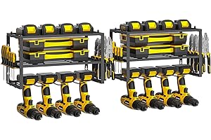 Yeabett Power Tool Storage - Heavy Duty Metal Cordless Drill Charging Station, Floating Tool Shelf 2 Pack 3 Layers, Utility Storage Rack for 8 Drill Holders