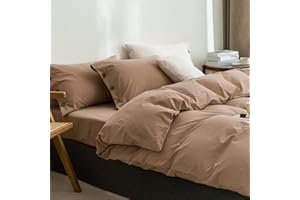 GETIYA Jednokolorowa pościel 135 x 200 cm, bawełna, jasnobrązowa, brązowa, z eleganckimi guzikami, poszewka na poduszkę 80 x 80 cm, romantyczna, jednokolorowa, dwuczęściowa, z zamkiem błyskawicznym