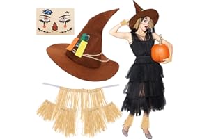 XEPST Halloween Spaventapasseri Costume Women-7 PZ Spaventapasseri Costume Accessori Set con spaventapasseri Cappello Rafia Kit Viso Decor per adulti Halloween Costume Cosplay Fancy Dress Up