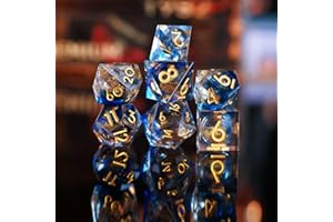 ELIFEL Set de Dés DND Sables Mouvants Résine Polyédriques Sharp Edge Dice 7 pièces Faits à la Main pour Donjons D4 D6 D8 D10 D12 D20 D% et Dragons Ttrpg Pathfinder RPG Dés Jeu de Role avec Boîte-Cadeau