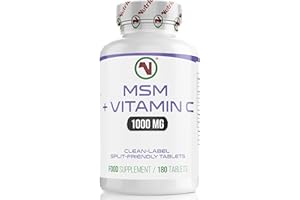 Nutriodol MSM 1000 mg + Acerola Vitamin C – 180 Vegan Tablets | Pure Methylsulfonylmethane with Natural Vitamin C | Clean-Label, Split-Friendly Tablets | EU GMP/ISO Made