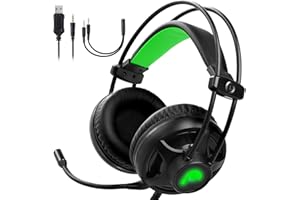 Fosmon Auriculares Gaming con Micrófono y Control de Volumen, (3D Sonido Envolvente) Over Ear Auriculares y LED Bass Surround Compatible con Xbox X/S/One PS5 PS4 Nintendo Switch PC Laptop