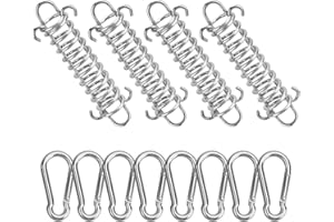 Towviy 4PCS Ressort Voile d'Ombrage et 8PCS Petit Mousqueton, Fixation Voile d'Ombrage Boucle Corde Ressort pour Tente Camping en Plein Air Randonnée Voyage Pique-Nique