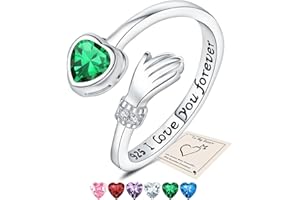 SFONI Sterling Silver Hug Rings, Love Heart Thumb Ring for Women I Love You Forever Gifts for Sister Friendship Jewellery Gift Engraved Words Adjustable Open Ring Cubic Zirconia with Gift Card & Box