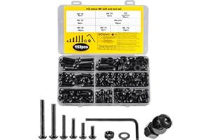 MUZHUPGUZ 153 Pcs M8 Screws Set,M8 Button Head Bolts Set, Nuts and Bolts Assortment Kit, Black Hex Socket Button Head Screws,with Hex Wrench