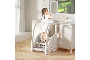 Kidsbuddy Scaletta Gradini per Bambini,Sgabello a Tre Gradini per Bambini,Torre di Apprendimento,Pieghevole e Regolabile in Altezza,Antiscivolo,Stabile,Sedile per Addestramento per WC,Bagno,Cucina