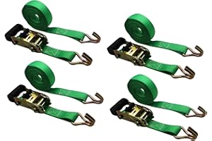 Ratchoox Ratchet Straps Heavy Duty - Set of 4 (4m x 25mm) 1.5T Break Strength Tie Down straps | Small Ratchet Straps Set with J hook & Rubber Handle | Weather Resistant Green Polyester Webbing Strap