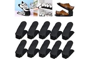 Suusolny 10 Stück Verstellbarer Schuhregal Schuhhalter Schuhstapler rutschfest 3 Höhenverstellbar Schuhorganizer Schuhaufbewahrung - Schwarz