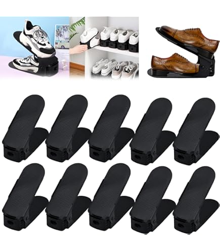 Organiseur à Chaussures En Fer Noir - Lot De 10 Emplacements Empilables, Pour Placard Ou Rangement Mural - Gain De Place Pour Collection De Chaussures