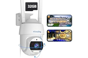 nicezing 4MP QHD Camera Surveillance WiFi Exterieure avec Gratuit Carte 32G, 360° Suivi Automatique IP Camera, Vision Nocturne Couleur 30m, Détection Humaine, Enregistrée 24/7, IP67, Compatible Alexa