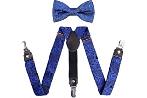 Alizeal Boys Adjustable Floral Paisley Pre-tied Bow Tie and Y Shape 3 Clips Braces Set