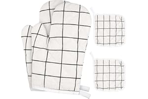 WT WISDOM TOGETHER WT Guanti da Forno con 2 Cuscinetti isolanti,Presine da Cucina Morbida in Cotone per Arrostire, Cuocere, Grigliare, Cuocere al Forno(bianco)