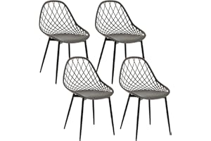 ‎KLIHOME Klihome Esszimmerstühle 4er Set, Küchenstuhl mit hohler Rückenlehne, Wohnzimmerstuhl mit Metallbeinen, Kunststoffstuhl für Küche Wohnzimmer Balkon, skandinavisch modern, Grau, K0019EZS-4