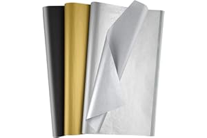 Morcheiong Lot de 60 feuilles de papier de soie noir et doré multicolore pour emballage cadeau d'anniversaire, mariage, vacances, artisanat, décoration, fête, festival (50 x 37 cm)