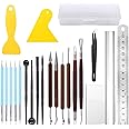 Glarks 21Pcs Carving Modeling Clay Sculpting Tool Set Including Pottery Sculpture Tool, Silicone Tip Pen, Dual-End Dotting Clay Tool, Scraper, Tweezers, Ruler, Acrylic Clay Roller, Acrylic Sheet