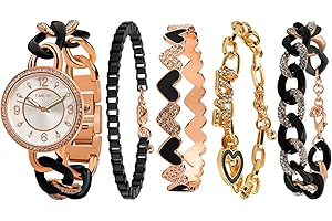 TIME100 Set Orologio Bracciale da Donna Elegante Orologio da Donna in Acciaio Inossidabile，Bracciali Decorati con Cristalli,Set di Braccialetti con Decorazione in Cristallo Premium Regalo Donna
