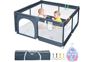 Laufstall Baby, Sentasi Laufgitter Baby Faltbar Für Drinnen und Draußen, Baby Laufstall Mit 50 Bällen & Tragetasche, Baby Playpen Mit Atmungsaktivem Netz und Reißverschluss