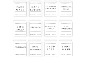 BEEHUG 24PCS Waterproof Bottle Label Stickers, Removable Bathroom Organization Labels Farmhouse Laundry Room Labels, Soap Shampoo and Conditioner Dispenser Label Stickers for Kitchen Bathroom - White