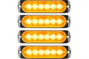 YOJZMA Kit da 4 Luci Strobe LED Emergenza, 6 LED Ambra a Montaggio a Superficie, Luci Lampeggianti per Avviso di Pericolo, Compatibili con 12V-24V per Veicoli da Costruzione, Camion, Fuoristrada
