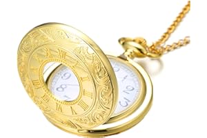 HALUKAKAH Hommes Montre de Poche avec Chaîne Quartz Vintage Motif Vague Ukiyoe Échelle de Chiffres Romains, avec 2 chaînes Set Chaîne de Poche+Collier, avec Le Boîte-Cadeau