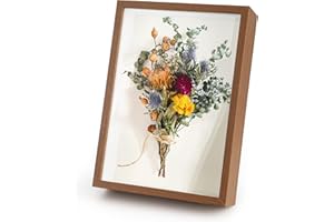 BESTYIJO Marcos de Fotos 3D, Marcos con Profundidad, Marco Madera, Marcos Dibujos Niños, Marco de Almacenamiento para Niños, Boda Bouquet Medallas Fotos Caja de Memoria para Recuerdos (Nogal)