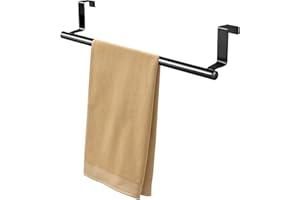 ELBOURN Over the Door Towel Rail, No Drilling Kitchen Towel Holder with Protective Pads, Anti Slip Over the Cabinet Towel Holder Towel Rack for Kitchen Bathroom Bedroom (Black)