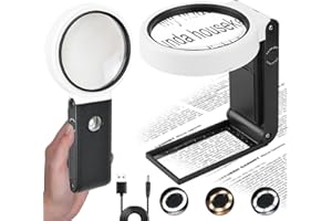 ZUOQIANG Lupas de Gran Aumento con Luz, 6X 25X Lupa de Lectura，Lupas de Mano de Gran Aumento, Lupa Costura con 15 Luces LEDSon Adecuada para Leer, Soldar, Inspeccionar, Reparar, Manualidades, etc.